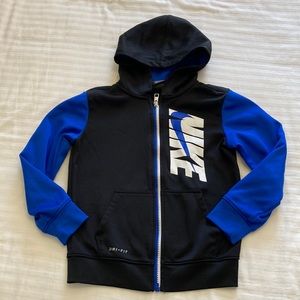 Nike Dry Fit Boys Full Zip Hooded Jacket Black & Blue Medium (5-6 years)